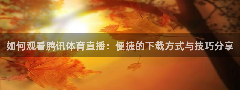 833直播比赛免费观看入口：如何观看腾讯体育直播：便捷的下载方式与技巧分享